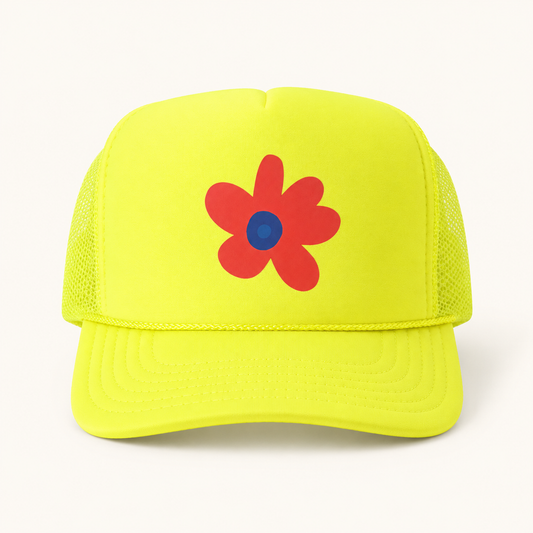 Modern Daisy (red & blues) Trucker